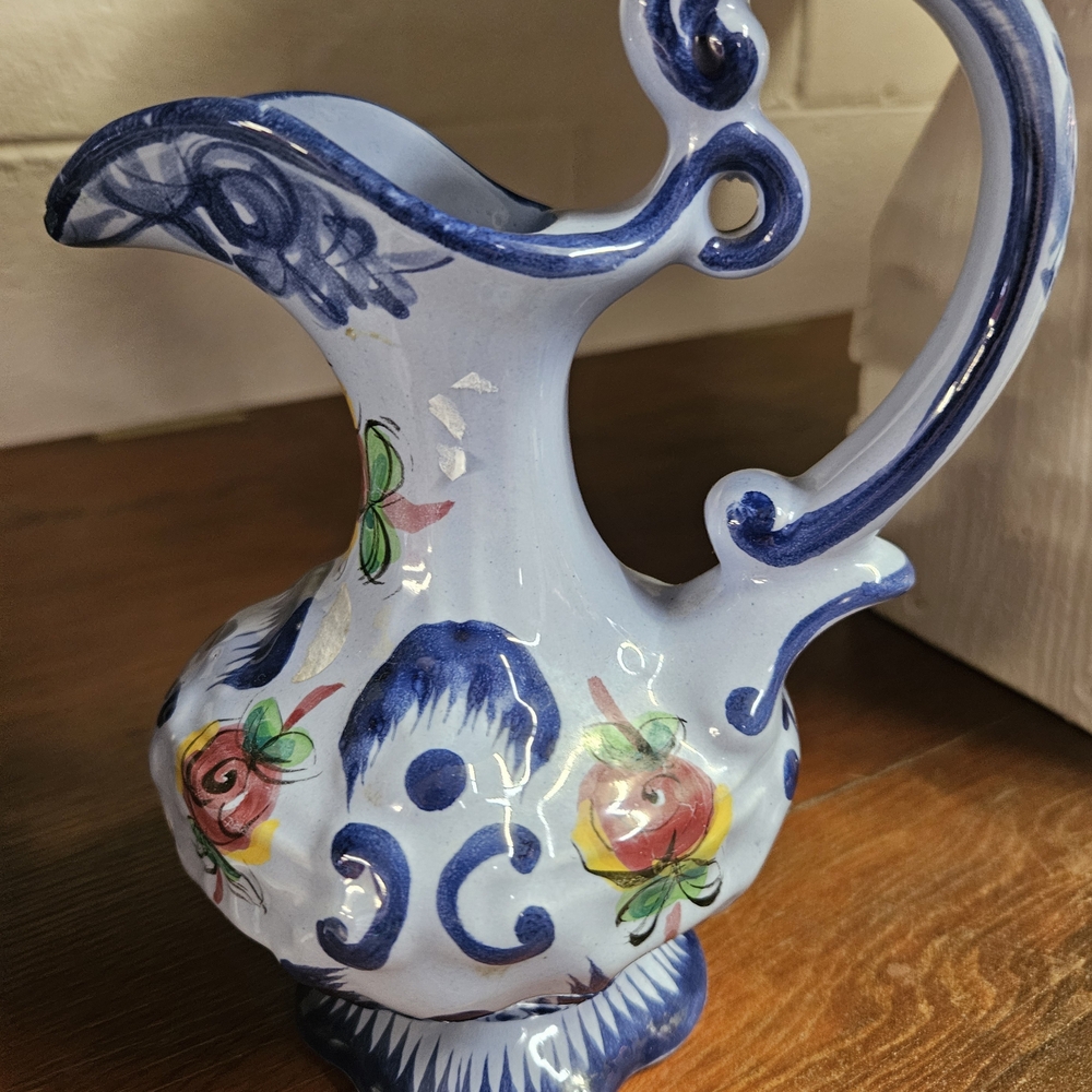 Blue Floral Ceramic Pitcher